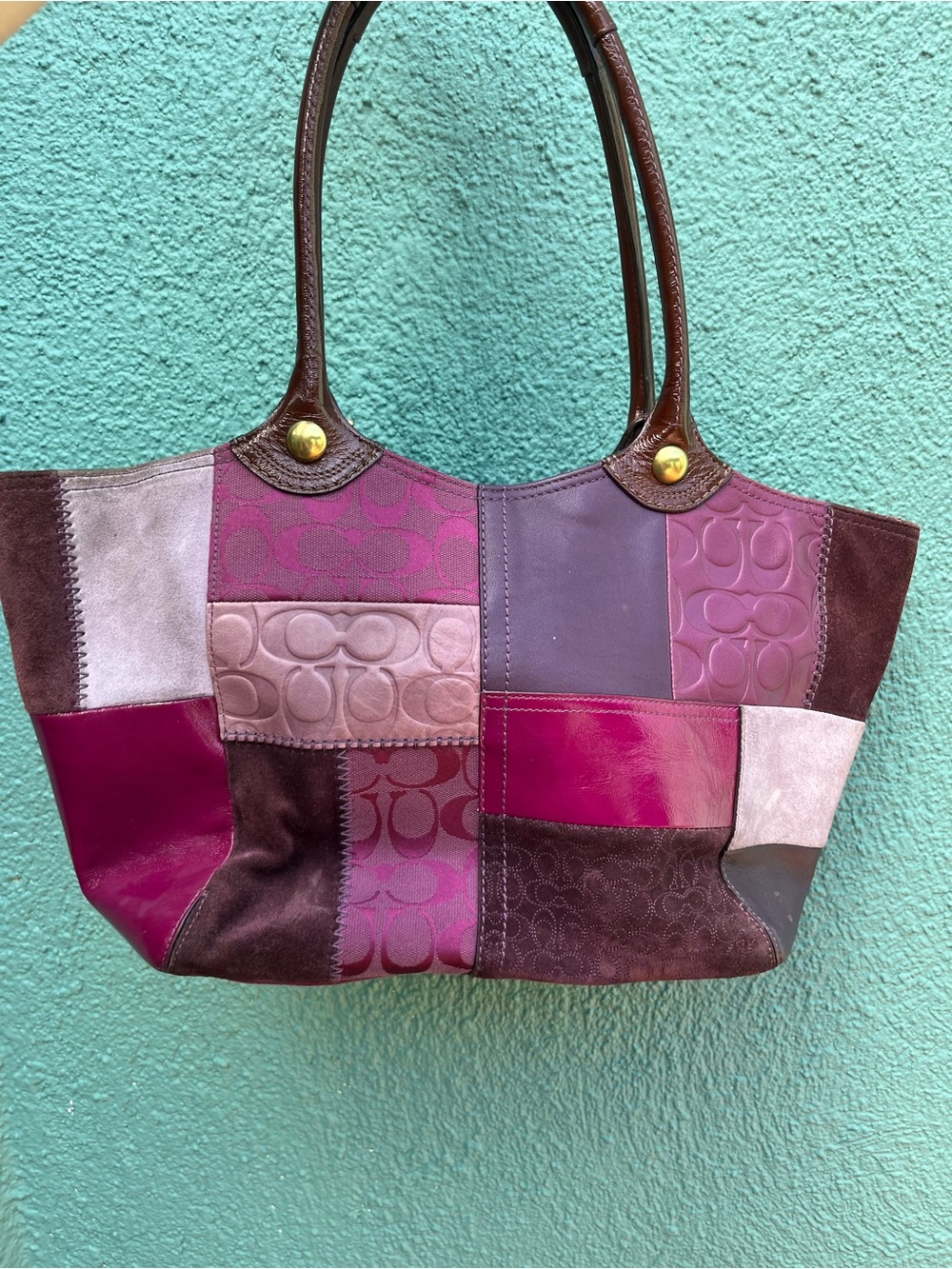 COACH Y2K Purple Patchwork Suede Tote Bleecker 14045 - Picture 5 of 7